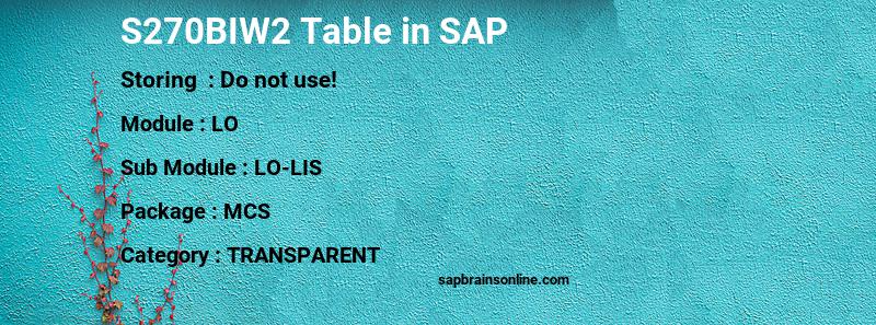 SAP S270BIW2 table
