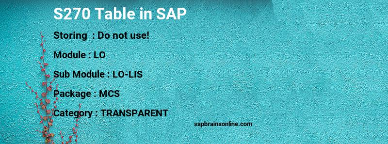 SAP S270 table