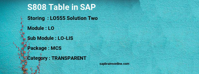 SAP S808 table