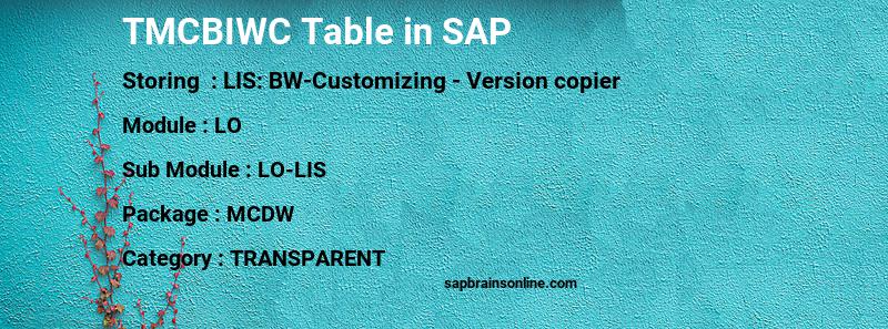 SAP TMCBIWC table