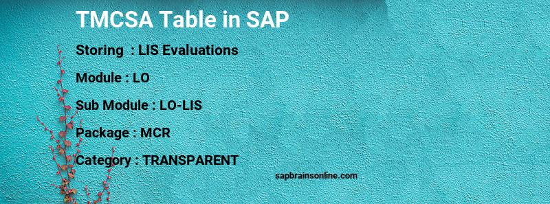 SAP TMCSA table