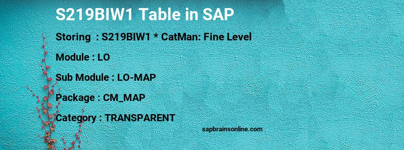 SAP S219BIW1 table