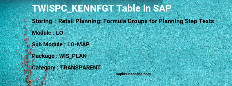 SAP TWISPC_KENNFGT table
