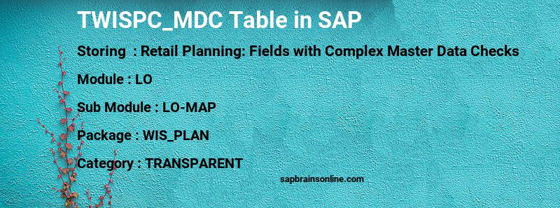 SAP TWISPC_MDC table
