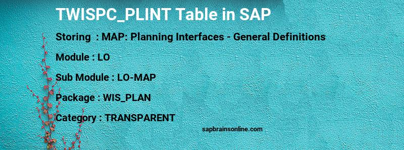 SAP TWISPC_PLINT table