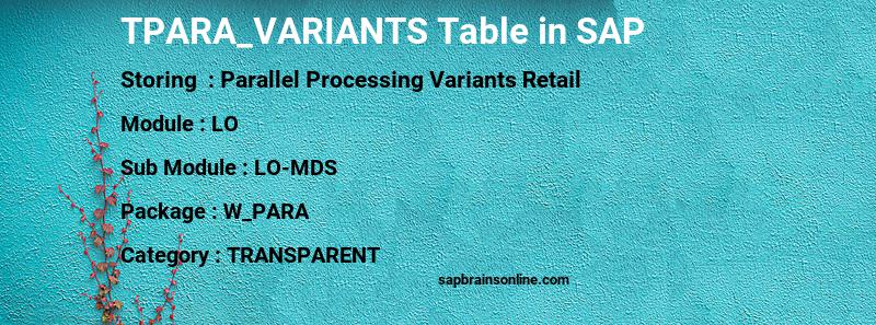 SAP TPARA_VARIANTS table