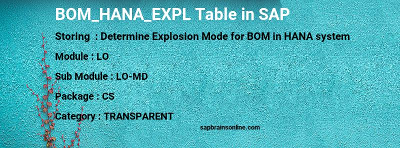 SAP BOM_HANA_EXPL table