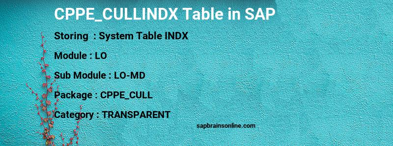 SAP CPPE_CULLINDX table