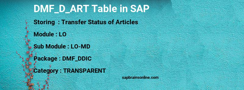 SAP DMF_D_ART table