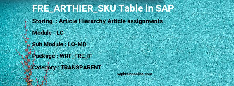 SAP FRE_ARTHIER_SKU table