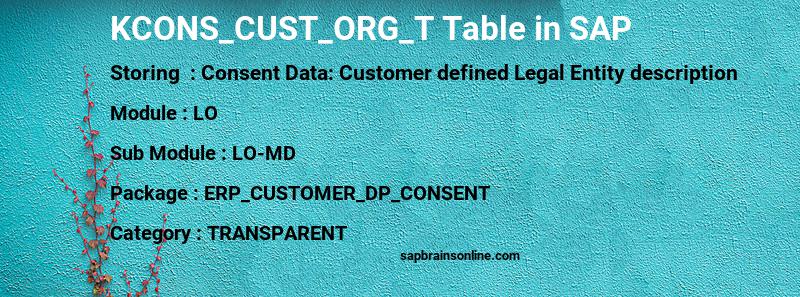 SAP KCONS_CUST_ORG_T table