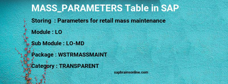 SAP MASS_PARAMETERS table