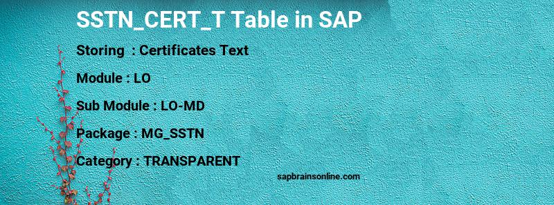 SAP SSTN_CERT_T table