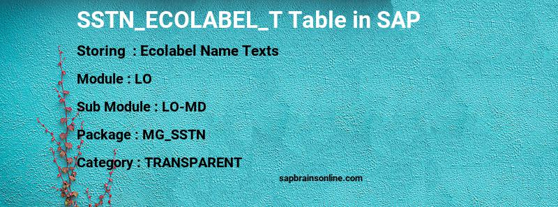 SAP SSTN_ECOLABEL_T table