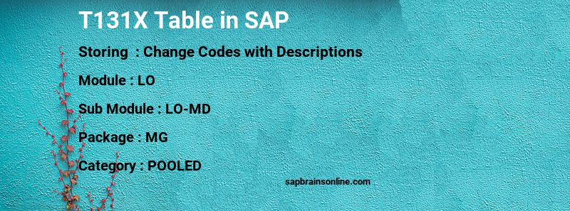 SAP T131X table