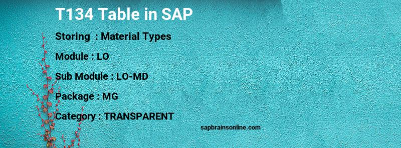 SAP T134 table