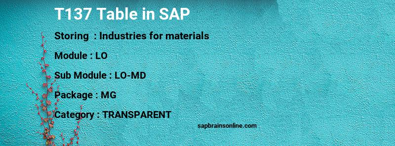 SAP T137 table