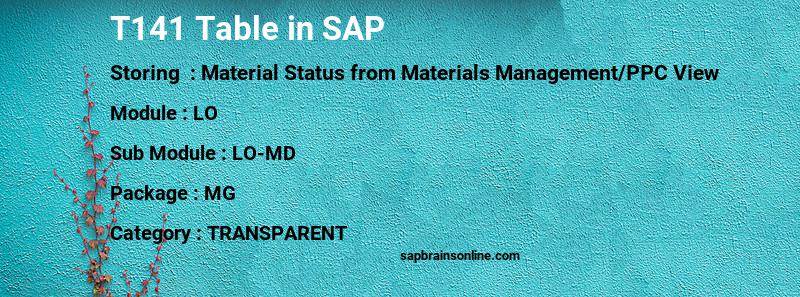 SAP T141 table