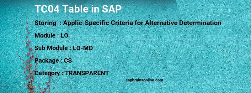 SAP TC04 table