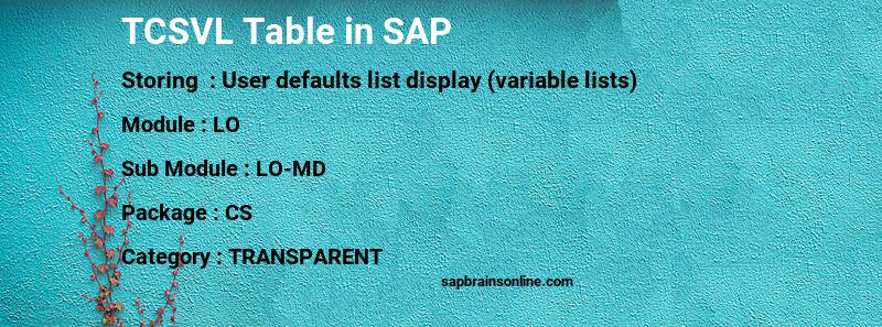 SAP TCSVL table