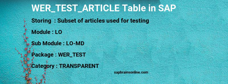 SAP WER_TEST_ARTICLE table