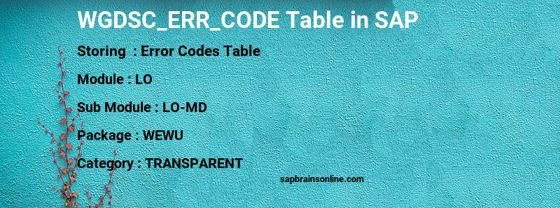 SAP WGDSC_ERR_CODE table