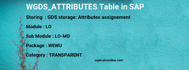 SAP WGDS_ATTRIBUTES table