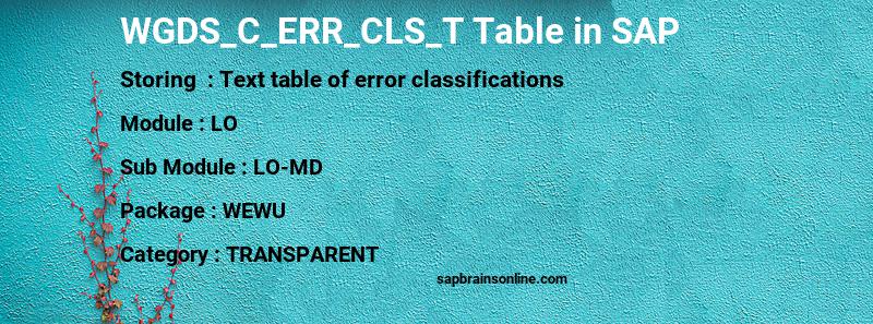 SAP WGDS_C_ERR_CLS_T table