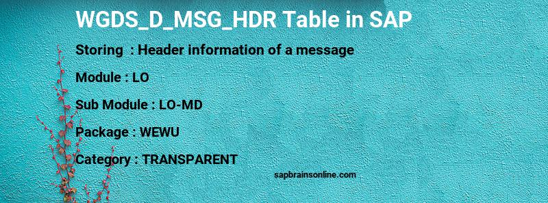SAP WGDS_D_MSG_HDR table