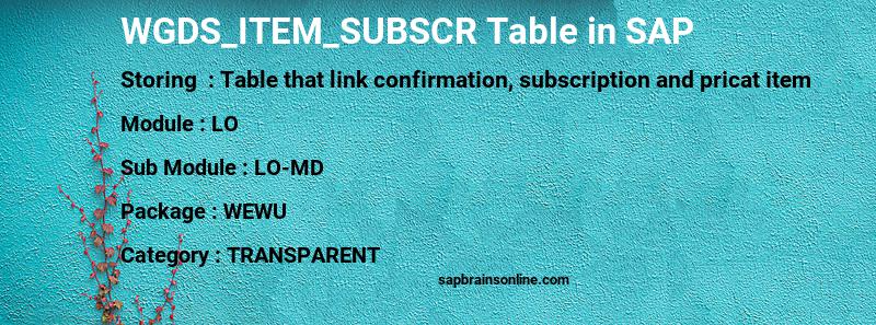 SAP WGDS_ITEM_SUBSCR table