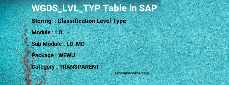 SAP WGDS_LVL_TYP table