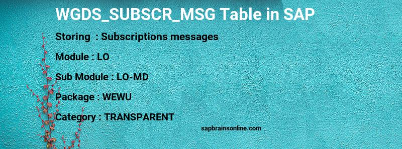 SAP WGDS_SUBSCR_MSG table