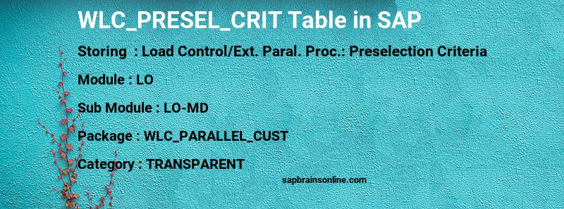 SAP WLC_PRESEL_CRIT table