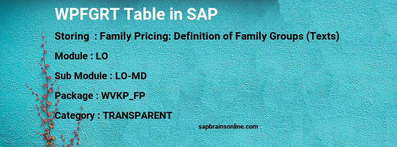 SAP WPFGRT table