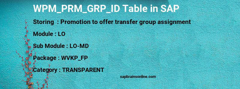SAP WPM_PRM_GRP_ID table