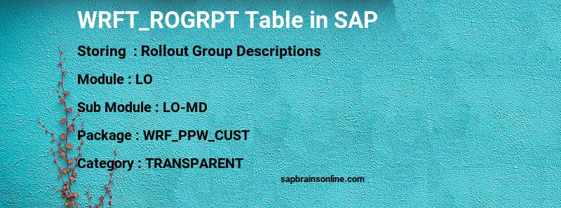 SAP WRFT_ROGRPT table