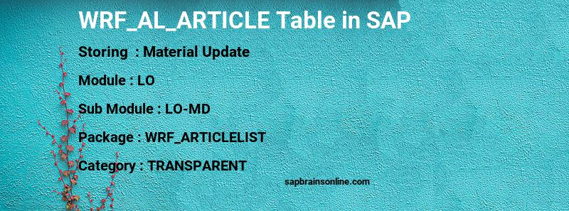 SAP WRF_AL_ARTICLE table