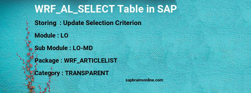 SAP WRF_AL_SELECT table