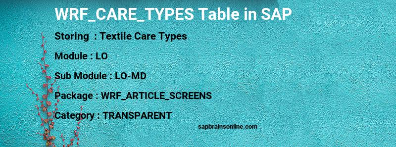 SAP WRF_CARE_TYPES table