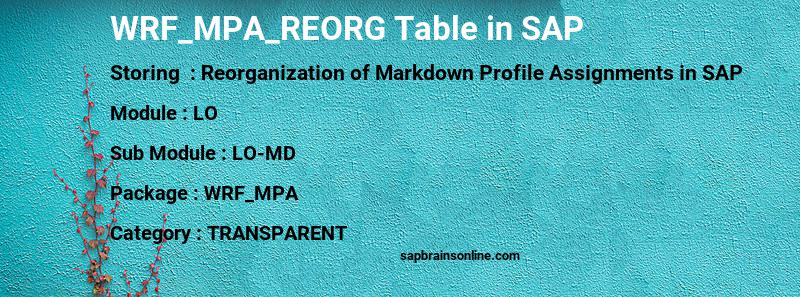 SAP WRF_MPA_REORG table