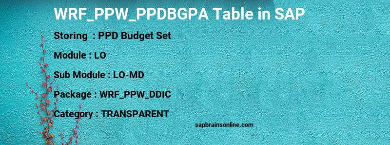 SAP WRF_PPW_PPDBGPA table