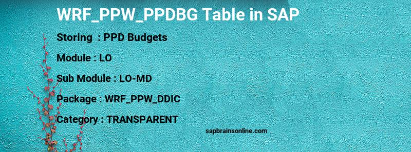 SAP WRF_PPW_PPDBG table