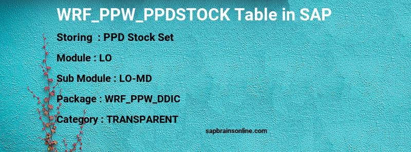 SAP WRF_PPW_PPDSTOCK table