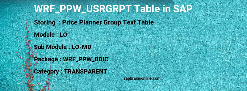 SAP WRF_PPW_USRGRPT table
