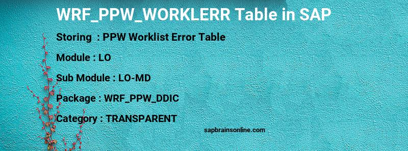 SAP WRF_PPW_WORKLERR table