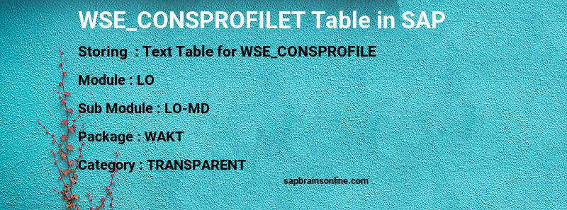 SAP WSE_CONSPROFILET table