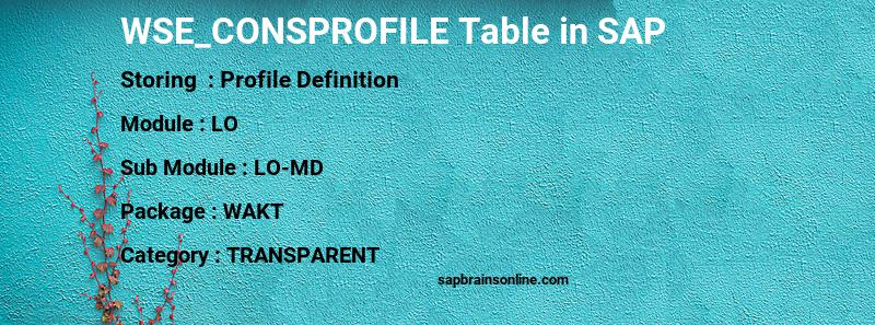 SAP WSE_CONSPROFILE table