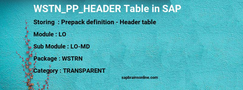 SAP WSTN_PP_HEADER table