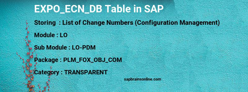SAP EXPO_ECN_DB table