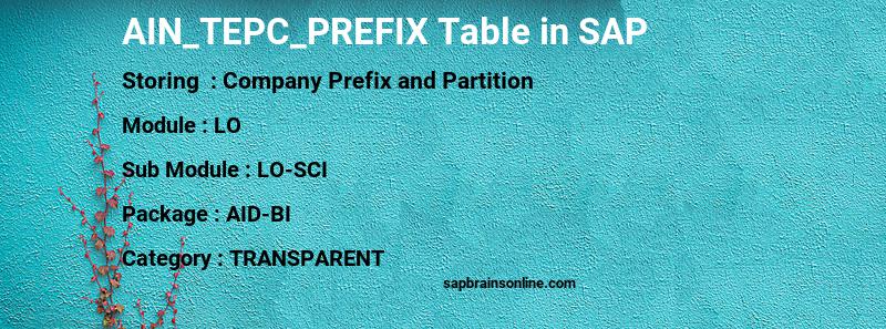 SAP AIN_TEPC_PREFIX table